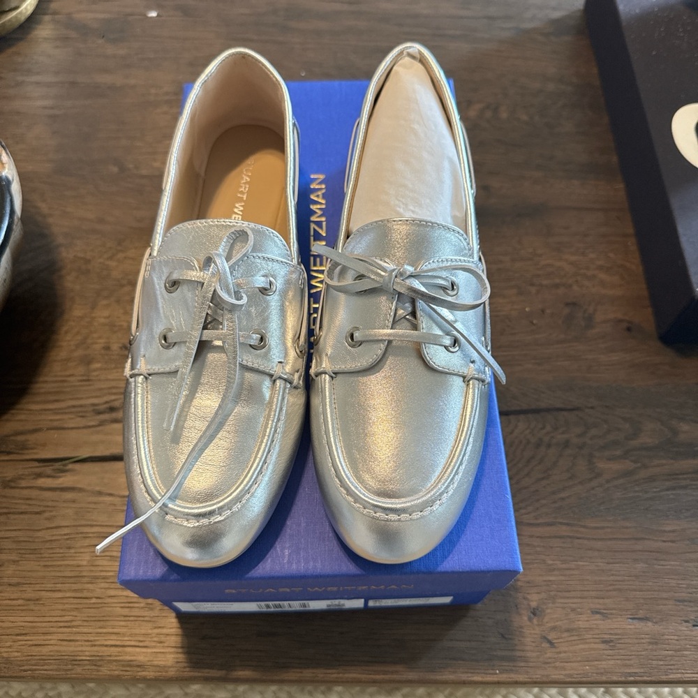 Stuart Weitzman Metallic Silver Boat Shoes - Picture 5 of 7
